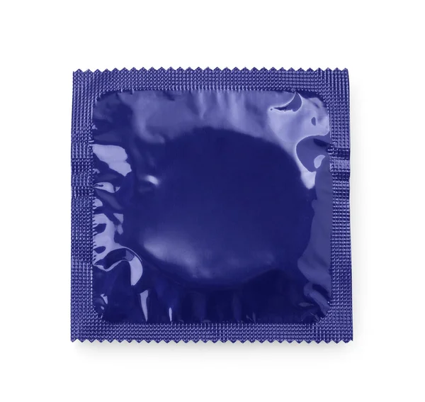 Förpackad Kondom Isolerad Vit Ovanifrån Säkert Sex — Stockfoto