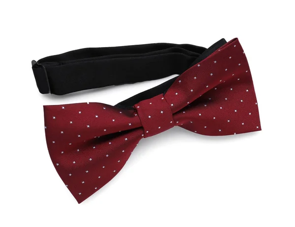 Stylish Burgundy Bow Tie Polka Dot Pattern White Background — Stock Photo, Image