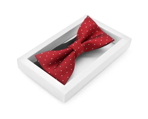 Stylish Burgundy Bow Tie Polka Dot Pattern White Background — Stock Photo, Image