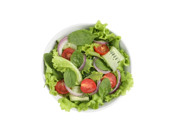 Finom Zöldség Saláta Elszigetelt Fehér Felső Nézet — Stock Fotó