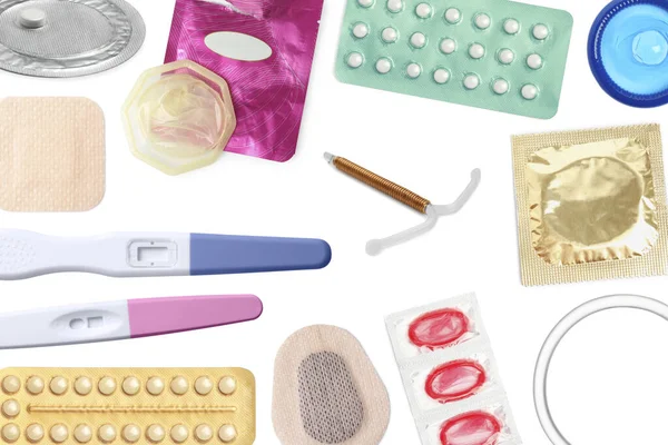 Contraccettivi Orali Cerotti Anello Vaginale Preservativi Dispositivo Intrauterino Test Ovulazione — Foto Stock