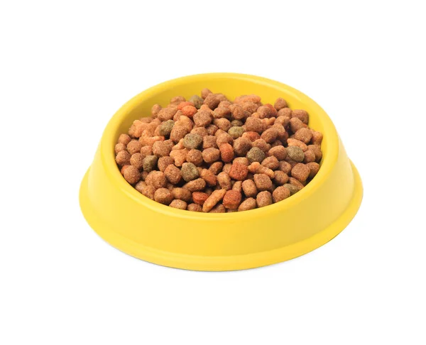 Alimentos Secos Para Animais Estimação Tigela Alimentação Isolados Branco — Fotografia de Stock