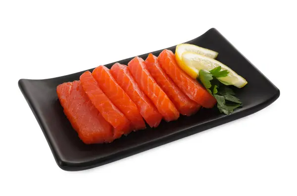 Delicious Salmon Sashimi Served Lemon Parsley Isolated White — Stock Photo, Image