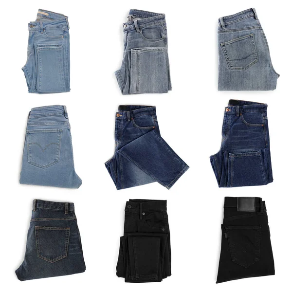 Set Con Jeans Diversi Sfondo Bianco Vista Dall Alto — Foto Stock