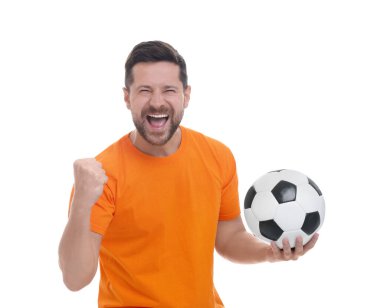 Beyazların arka planında kutlama yapan duygusal spor taraftarı