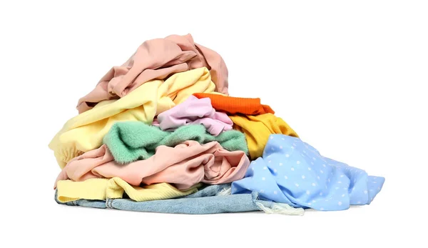 Pile Colorful Clothes Isolated White — Stock Photo, Image