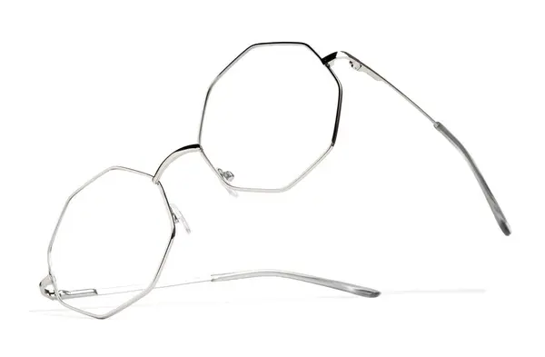 Stylowe Okulary Metalową Ramą Izolowane Biało — Zdjęcie stockowe