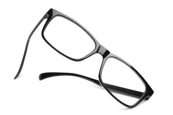 Stijlvolle Bril Met Zwart Frame Geïsoleerd Wit — Stockfoto