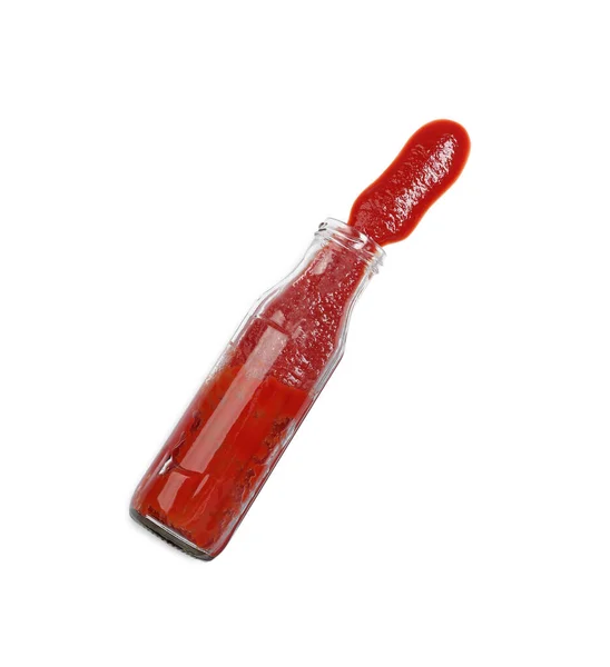 Ketchup Und Glasflasche Isoliert Auf Weiß Draufsicht — Stockfoto