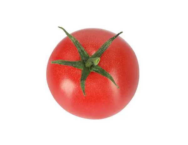 Jeden Czerwony Dojrzały Pomidor Wiśniowy Izolowany Białym Widok Góry — Zdjęcie stockowe