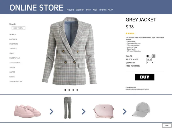 Loja Line Site Página Com Jaqueta Elegante Informações Imagem Pode — Fotografia de Stock
