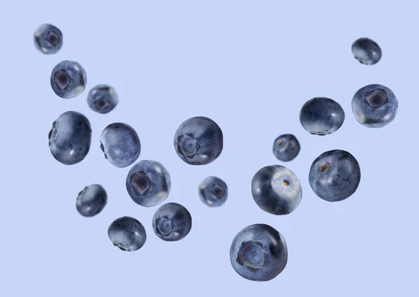Many Ripe Blueberries Falling Color Background — Stock Photo, Image