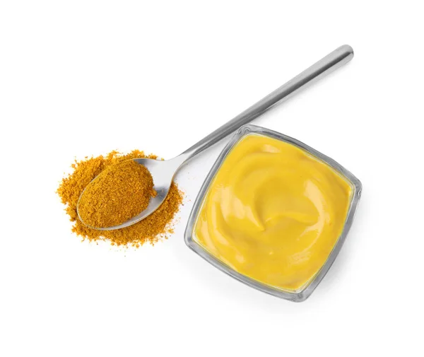 Tasty Curry Sauce Powder Isolated White Top View — Stock Photo, Image