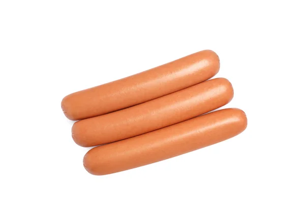 Čerstvé Syrové Klobásy Izolované Bílém Horní Pohled Složení Pro Hotdogy — Stock fotografie