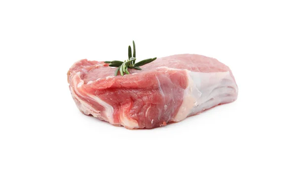 Carne Crua Fresca Com Alecrim Isolado Branco — Fotografia de Stock