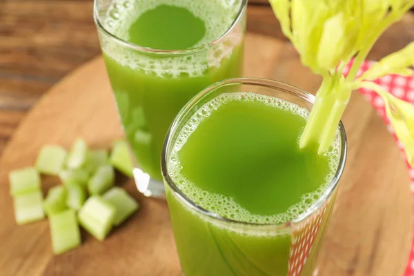 Celery Juice Fresh Vegetables Table Closeup — Stock Photo, Image