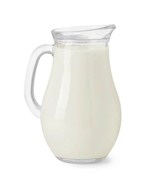 Glaskanna Färsk Mjölk Isolerad Vit — Stockfoto