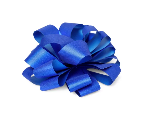 Blauwe Gift Boog Geïsoleerd Wit Feestelijke Inrichting — Stockfoto