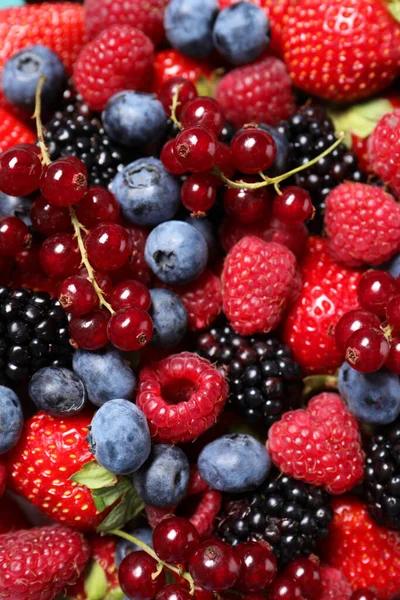 Many Different Fresh Ripe Berries Background Top View — Stock Photo, Image