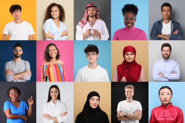 Farklı renklerdeki insanların portreleriyle kolaj