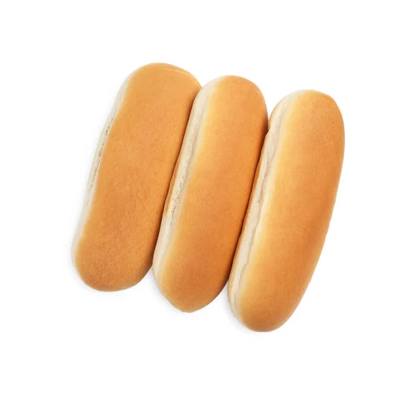 Finom Friss Zsemle Hot Dog Fehér Háttér Felső Nézet — Stock Fotó