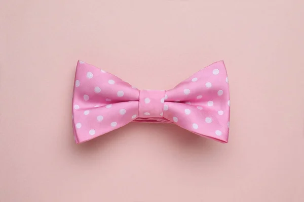 Stylish Pink Bow Tie Polka Dot Pattern Beige Background Top — Stock Photo, Image