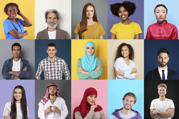 Collage Portraits People Different Color Backgrounds — Stock Photo, Image