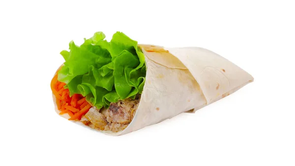 Köstliche Tortilla Wrap Mit Thunfisch Isoliert Auf Weiß — Stockfoto