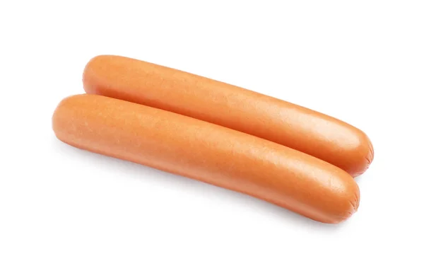 Saucisses Crues Fraîches Isolées Sur Blanc Ingrédients Pour Hot Dogs — Photo