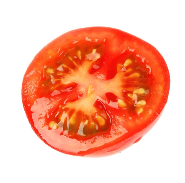 Metade Tomate Cereja Maduro Isolado Branco — Fotografia de Stock