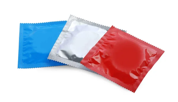 Kondompaket Isolerade Vitt Säkert Sex — Stockfoto