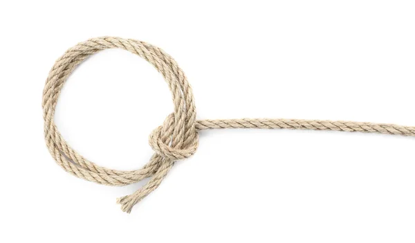 Конопляна Мотузка Вузлом Ізольована Білому Вид Зверху — стокове фото