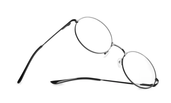 Kulaté Brýle Černým Rámem Izolované Bílém — Stock fotografie