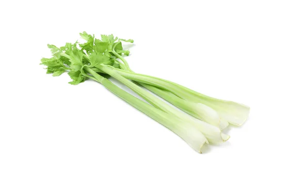 新鲜的绿色芹菜茎上白色孤立 — 图库照片