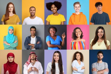 Farklı renklerdeki insanların portreleriyle kolaj