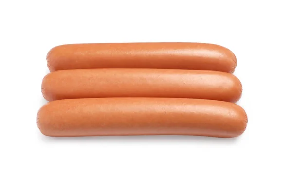 Salsichas Cruas Frescas Isoladas Branco Ingredientes Para Cachorros Quentes — Fotografia de Stock
