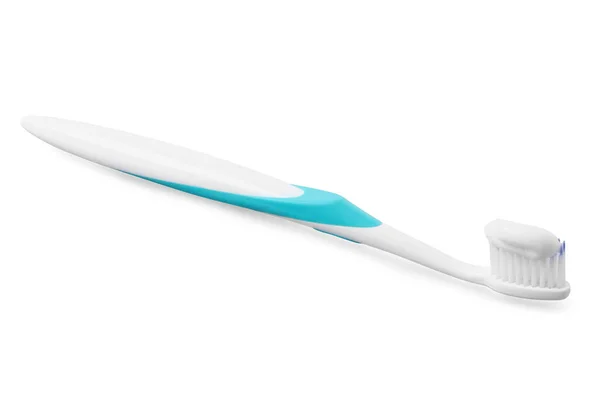 Plastic Toothbrush Paste Grey Background — Stock Photo, Image