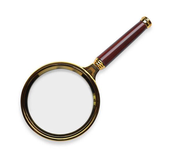 Magnifying glass with handle isolated on white, top view