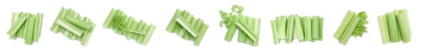 Set Čerstvě Zeleným Celerem Izolovaným Bílém Horní Pohled — Stock fotografie