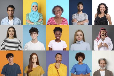 Farklı renklerdeki insanların portreleriyle kolaj