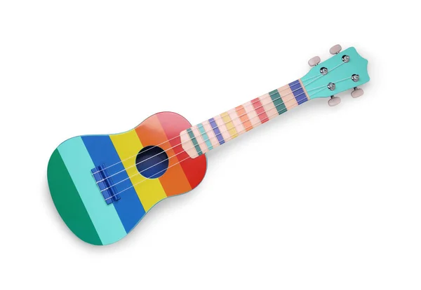 Ukelele Colorido Sobre Fondo Blanco Vista Superior Instrumento Musical Cuerda — Foto de Stock