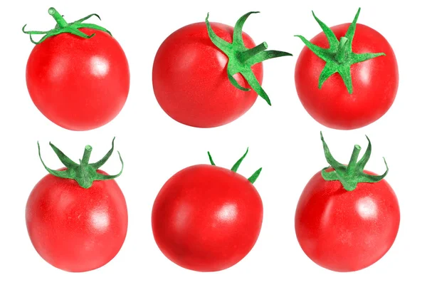 Ensemble Tomates Cerises Fraîches Mûres Isolées Sur Blanc — Photo