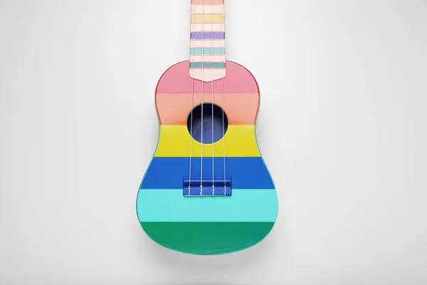 Colorful Ukulele White Background Top View String Musical Instrument — Stock Photo, Image