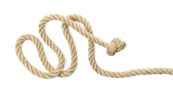 Конопляна Мотузка Вузлом Ізольована Білому Вид Зверху — стокове фото