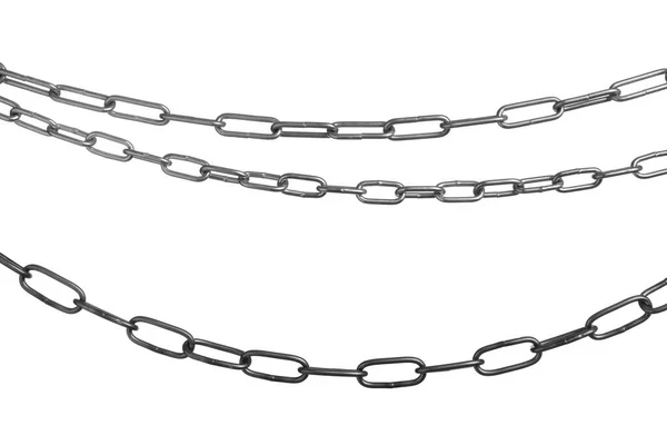 Trzy Wspólne Metalowe Łańcuchy Odizolowane Biało — Zdjęcie stockowe