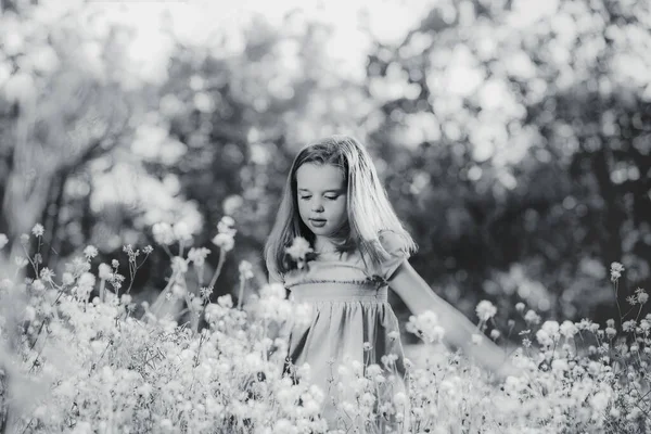 Cute Little Girl Outdoors Sunny Day Black White Effect — Stock Photo, Image