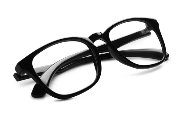 Stijlvol Paar Glazen Met Zwart Frame Geïsoleerd Wit — Stockfoto