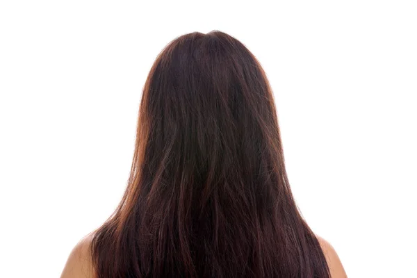 Жінка Пошкодженим Волоссям Білому Тлі Вид Ззаду — стокове фото