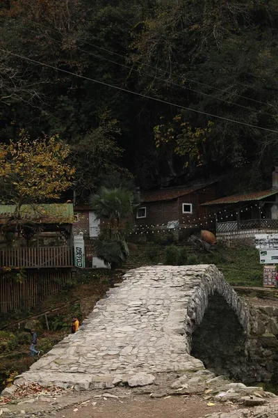 Adjara Gruzja Listopada 2022 Malowniczy Widok Kamiennego Łukowego Mostu Nad — Zdjęcie stockowe