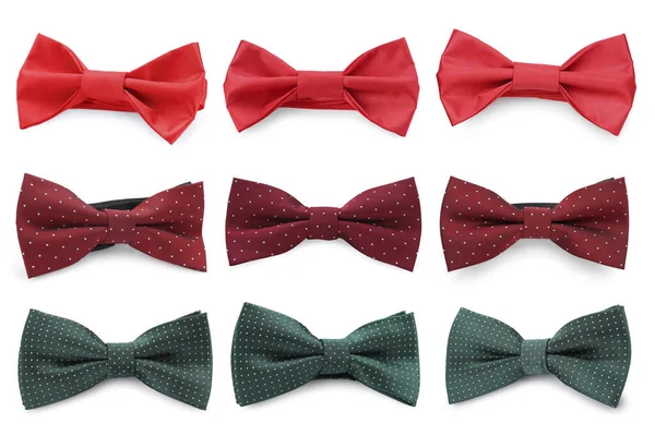 Set Bow Ties Different Colors Isolated White Top View — Stock Photo, Image